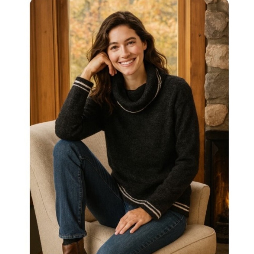 Rachel Zoe Black Chenille Turtleneck Cowlneck Sweater Women's Size Large Comfy
